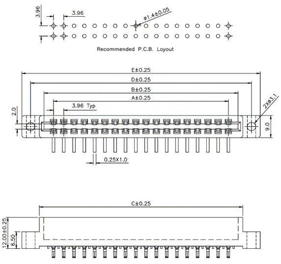 ECCR-XB3.0S0SB05 3.96MM Slot Right Angle DIP Connectors with mounting ears